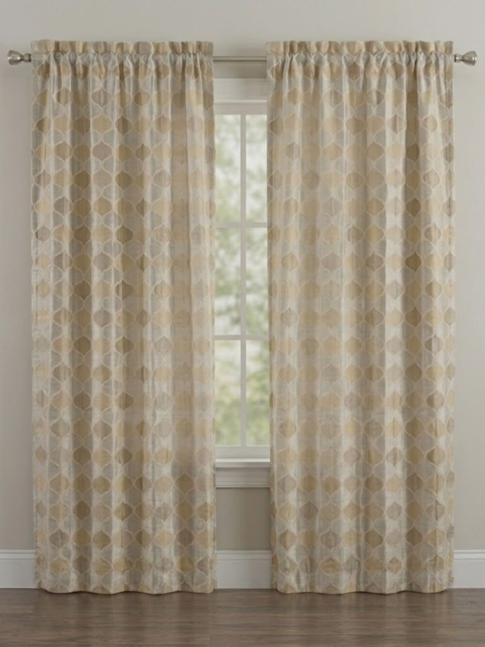 RICHLOOM Riga Curtains 50 x 84 Gold Silver Geometric Art Deco Hollywood Regency